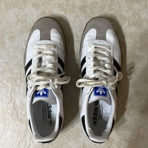 Adidas Shoes Mens 10 Samba Sneakers White Leather Lace Up Low Casual Sport